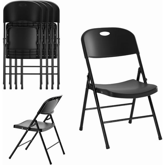 CozyBox Durable Folding Chair for Adults, Portable Plastic Stackable Chair for Outdoor Patio, Parties, or Indoor Seating (Black)(4 Pack)