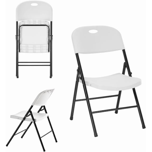 CozyBox Durable Folding Chair for Adults, Portable Plastic Stackable Chair for Outdoor Patio, Parties, or Indoor Seating (White)(1 Pack)