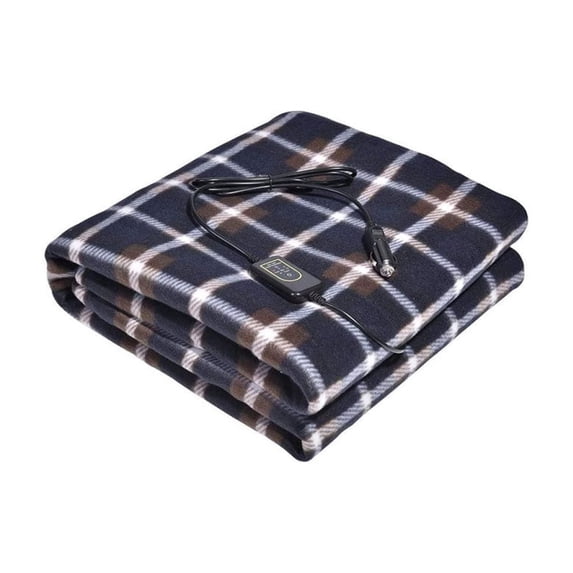 CozyBox Electric 12V Heated Fleece Car Plaid Blanket With Controller For Timer & Heat Levels Travel Blanket