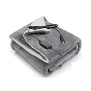 CozyBox Electric 12V Heated Fleece Car Plaid Blanket With Controller For Timer & Heat Levels Travel Blanket