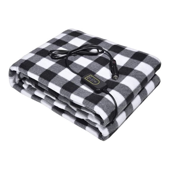 CozyBox Electric 12V Heated Fleece Car Plaid Blanket With Controller For Timer & Heat Levels Travel Blanket