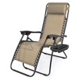 thumbnail image 1 of CozyBox Lounge Chair Outdoor Textilene Fabric Reclining Folding Lounge Chair Mesh Steel Frame With Piillow And Cup Holder Tray Lawn Lounging Chair Indoor Outdoor Pool Beach Camping Chair, 1 of 7