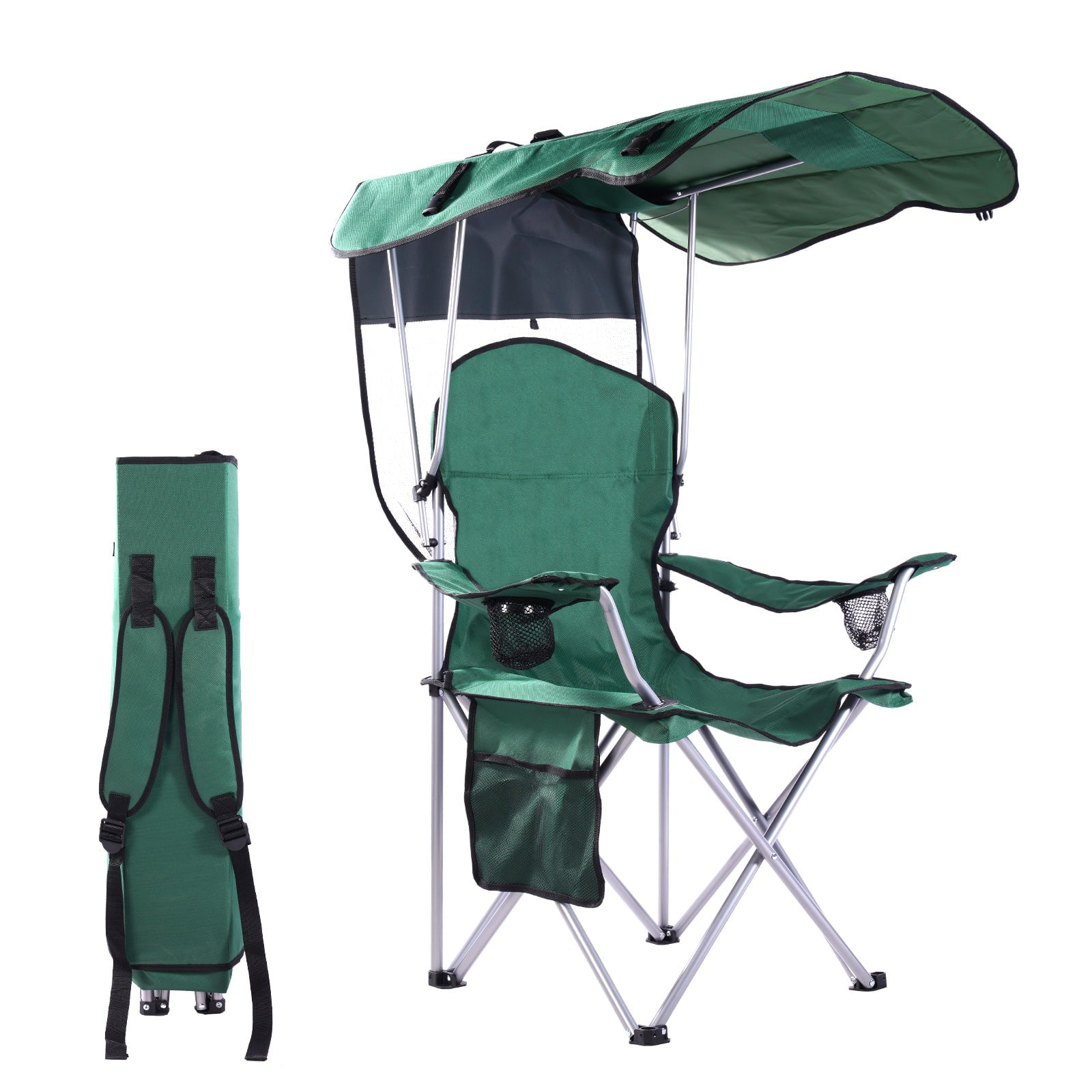 Green Portable Folding Camping Chair with Adjustable Canopy