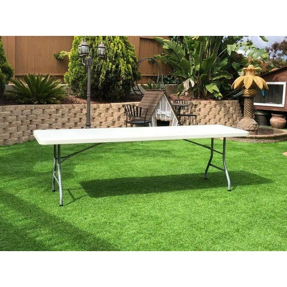 CozyBox Plastic Folding Table Centerfold Picnic Table, Bi-Fold White Plastic Table for Tailgating Camping and Outdoor (4ft,6ft,8ft)