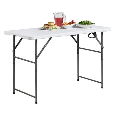 CozyBox Plastic Folding Table Centerfold Picnic Table, Bi-Fold White Plastic Table for Tailgating Camping and Outdoor (4ft,6ft,8ft)