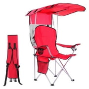 CozyBox Portable Folding Camping Chairs with Canopy Shade, Beach Chair for Adults, Durable Weather Resistant 600D Cloth, Camping Chair with Canopy for Outdoors [Red]
