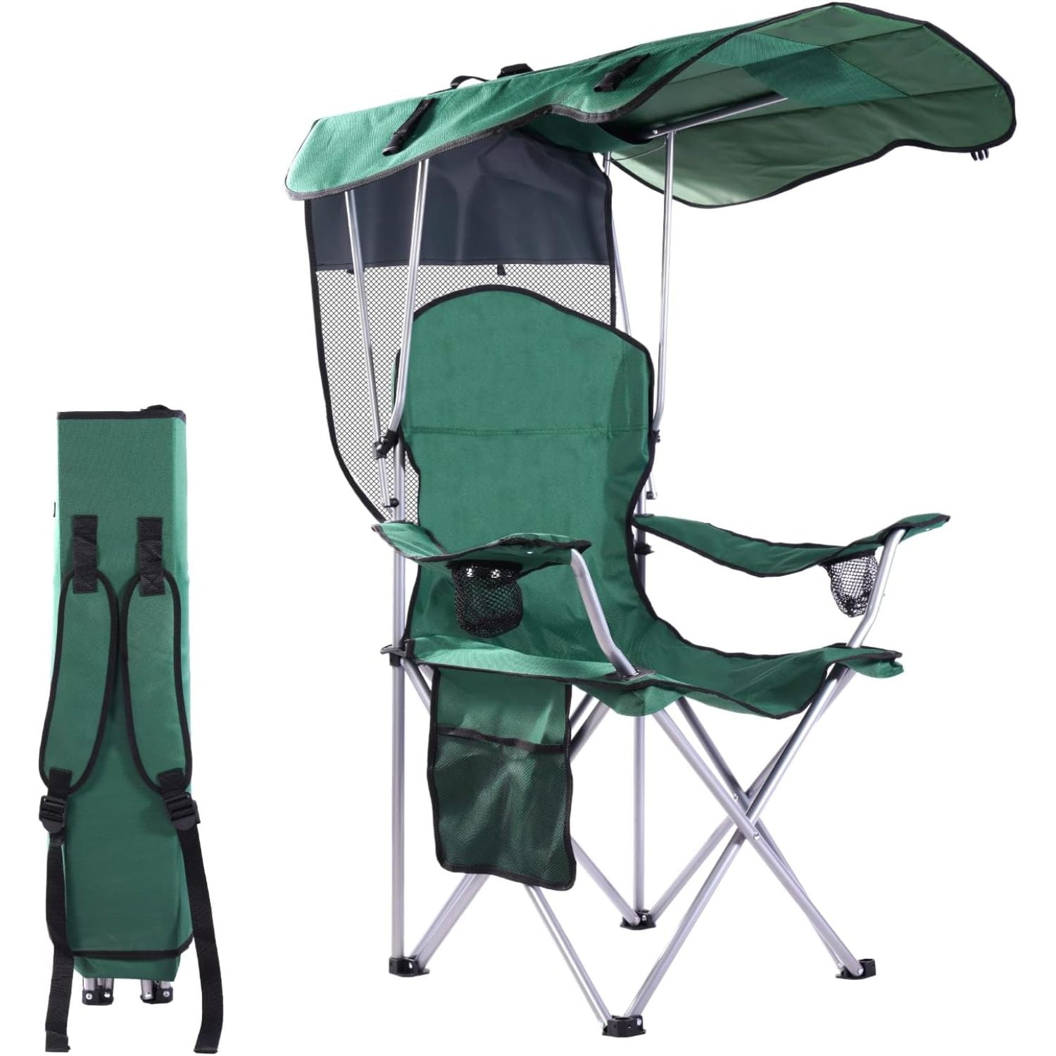CozyBox Portable Folding Camping Chairs with Canopy Shade, Beach Chair for Adults, Durable Weather Resistant 600D Oxford Cloth, Camping Chair with Canopy for Outdoors [Green]