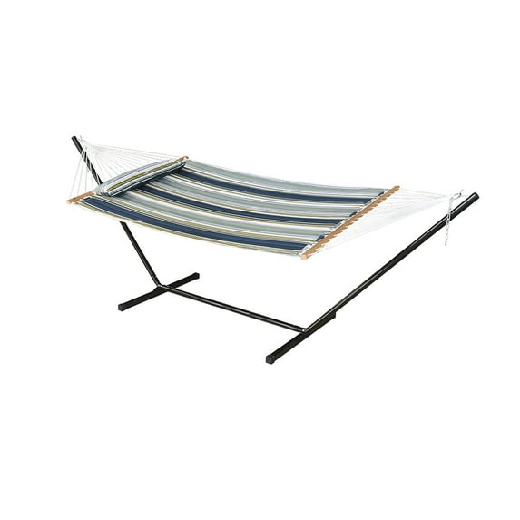 CozyBox Premium 12ft Hammock with Stand, Wood Spreader Bars, and Detachable Pillow - Heavy Duty 450lb Capacity 2-Person Large Hammock with Stand Included