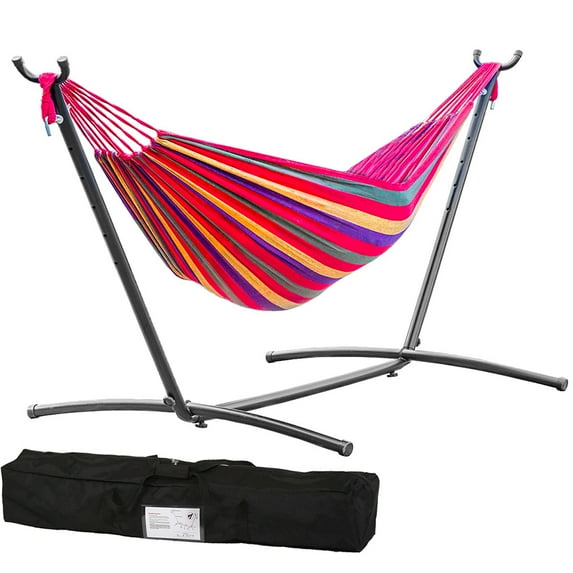 CozyBox Premium 2-Person Portable Hammock with Premium Canvas and 450 LB Capacity Metal Stand Great for Patio Beach Camping Tailgate