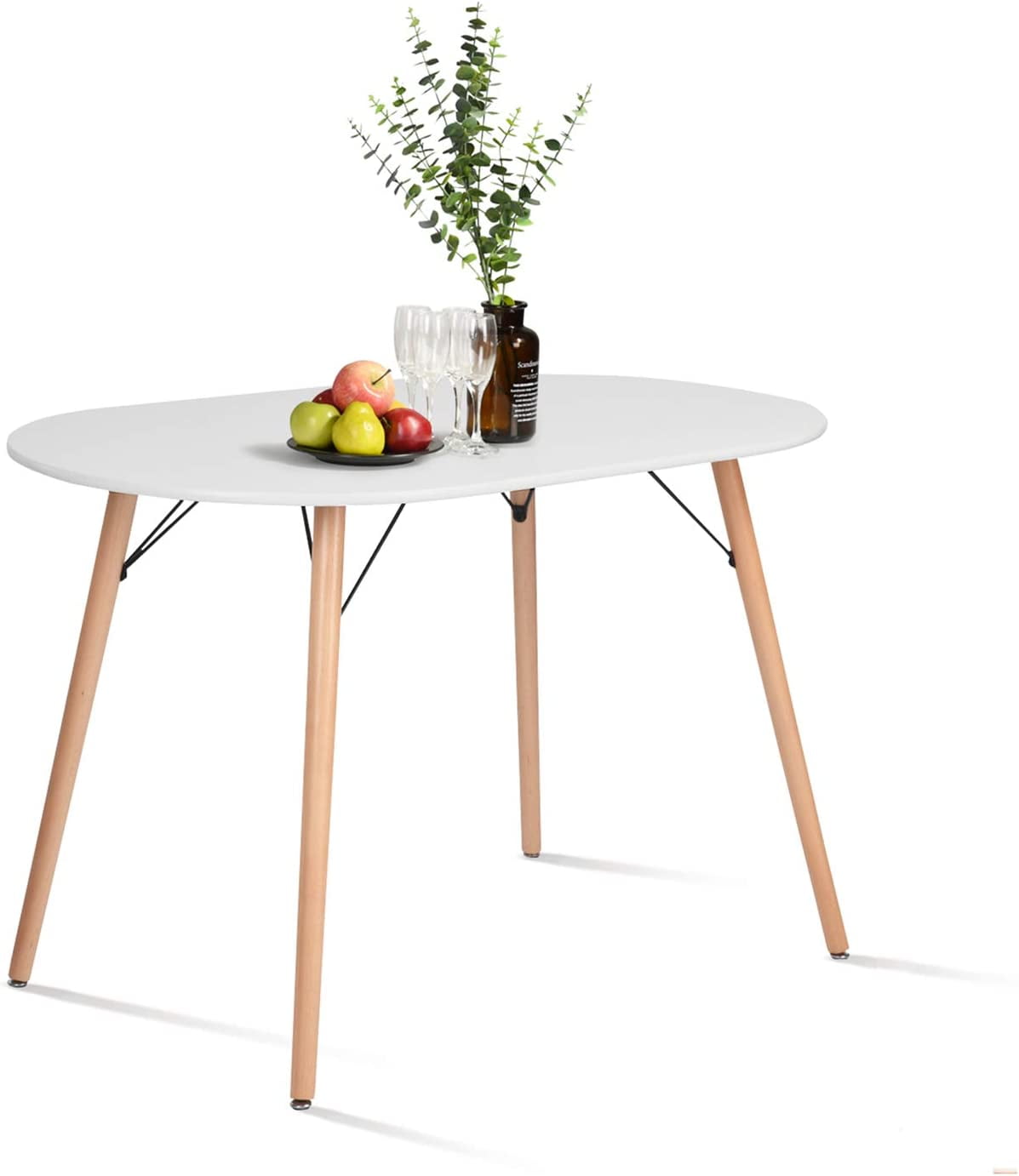 CozyCasa Farmhouse Dining Table Mid-Century Kitchen Table with Wood Tube Oval Top for Home Office Patio White(Only Table not Include Chairs)
