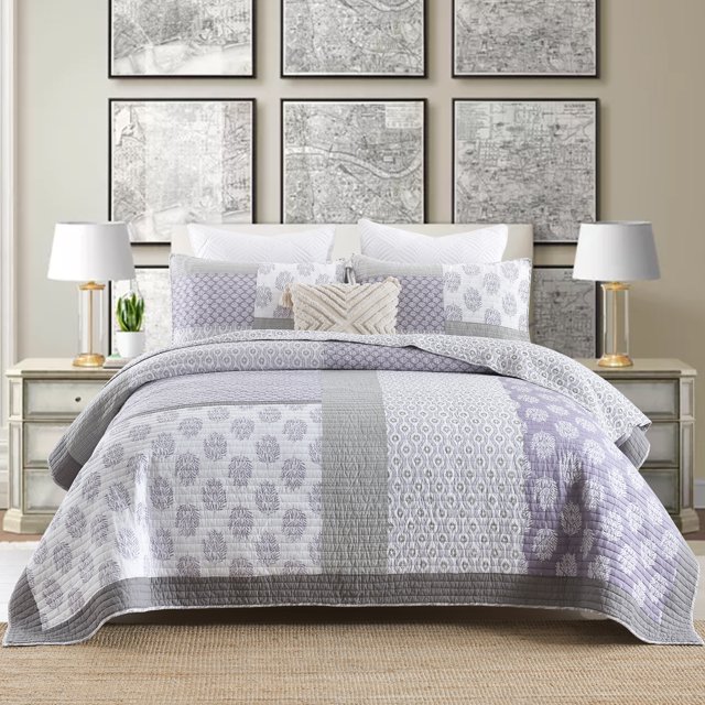 CozyDH 100 Cotton Patchwork Queen Quilt Set 3Pieces, Farmhouse