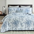 thumbnail image 1 of CozyDH 100% Cotton Quilt Queen Size, Lightweight Cottage Blue Floral Bedspread Coverlet Set, 3-Piece, 1 of 15