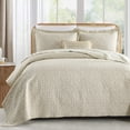 thumbnail image 1 of CozyDH 3-Piece Farmhouse Queen Quilt Set, 100% Cotton Classic Bedspread with 2 Shams, Oatmeal Vine Pattern, 1 of 16