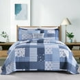 CozyDH Blue Plaid King Quilt Set, 100 Cotton Soft Lightweight 3Piece