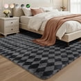 thumbnail image 1 of CozyDesg Large Rugs,4'x6' Soft Fluffy Shag Indoor Floor Carpet for Living Room Bedroom Dining Room Office Home Decor,Dark Gray & Black, 1 of 8