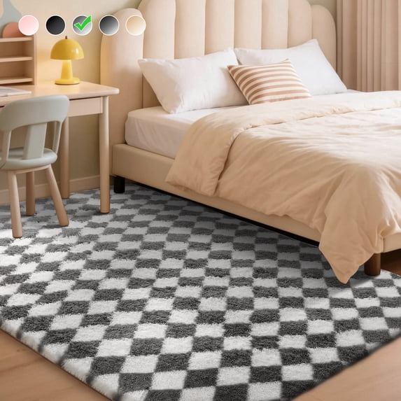 CozyDesg Large Rugs,4'x6' Soft Fluffy Shag Indoor Floor Carpet for Living Room Bedroom Dining Room Office Home Decor,Dark Gray & White