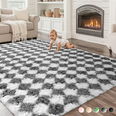 CozyDesg Large Rugs,4'x6' Soft Fluffy Shag Indoor Floor Carpet for Living Room Bedroom Dining Room Office Home Decor,Dark Gray & White