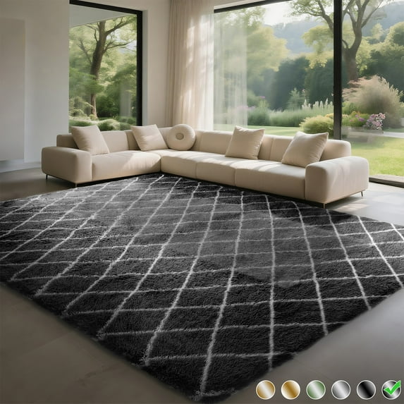 CozyDesg Shag Area Rugs,4'x6' Soft Fluffy Shaggy Carpet for Living Room,Large Rug for Bedroom Dining Room Home Decor Room Decor,Black & White