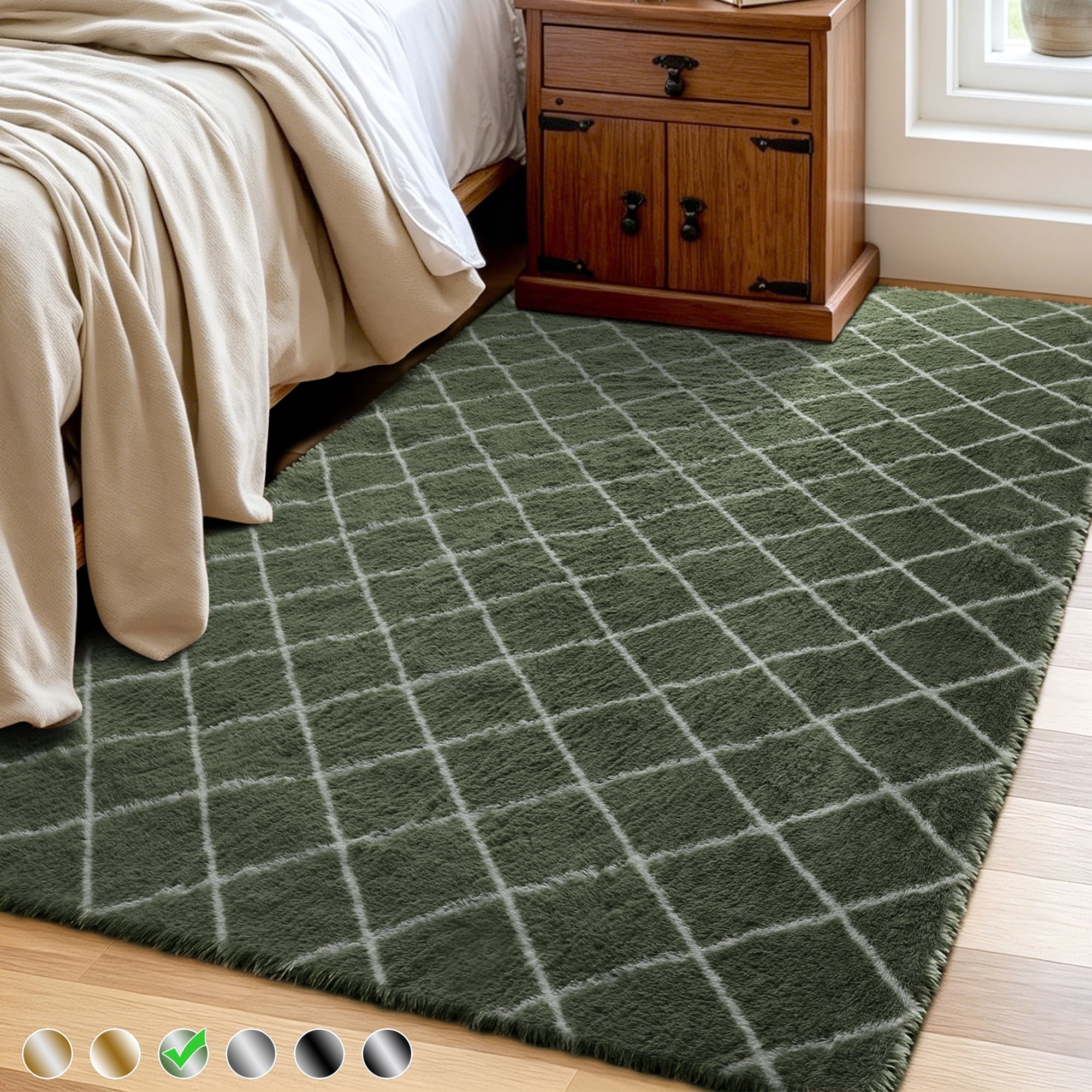 CozyDesg Shag Area Rugs,4'x6' Soft Fluffy Shaggy Carpet for Living Room,Large Rug for Bedroom Dining Room Home Decor Room Decor,Green & White
