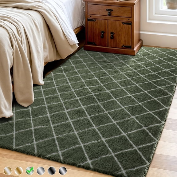 CozyDesg Shag Area Rugs,4'x6' Soft Fluffy Shaggy Carpet for Living Room,Large Rug for Bedroom Dining Room Home Decor Room Decor,Green & White