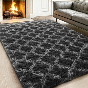 CozyDesg 4'x6' Area Rugs for Living Room,Black Rugs Shag Fluffy Shaggy Bedside Carpet, Large rug for Living Room Bedroom Dining Room Office Home Decor,Black & White