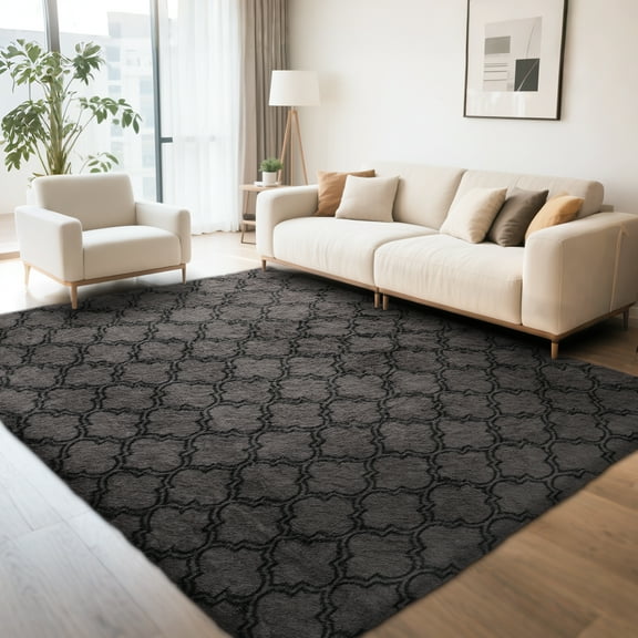 CozyDesg 4'x6' Area Rugs for Living Room，Black Rugs Shag Fluffy Shaggy Bedside Carpet, Large rug for Living Room Bedroom Dining Room Office Home Decor,Dark Gray & Black