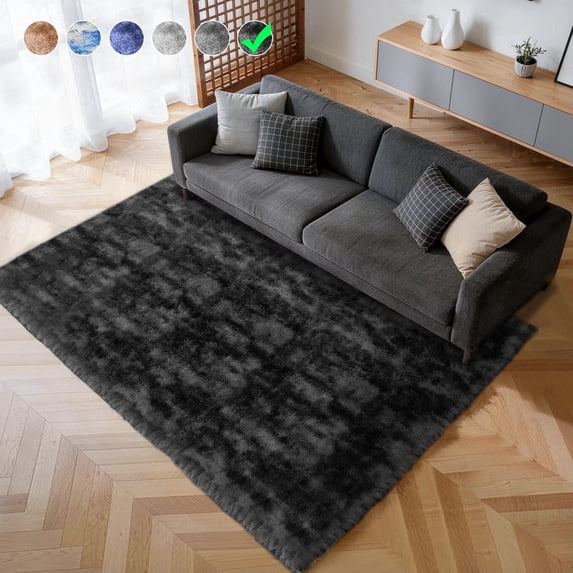 Cozydesg 4ftx6ft Large Area Rugs,Shag Fluffy Rugs for Living Room Bedroom, Modern Indoor Floor Rugs Soft Carpet Home Decro,Black Gray