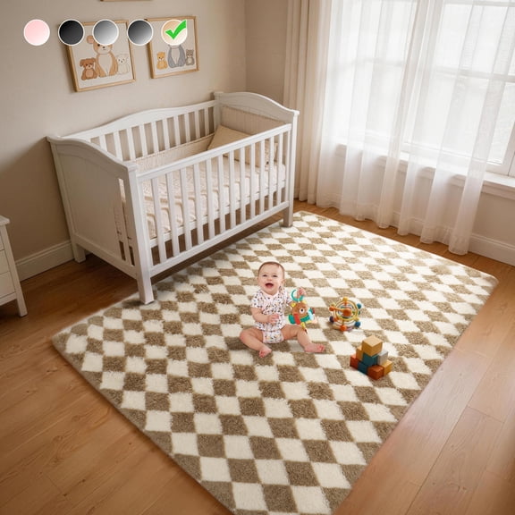 CozyDesg Large Rugs,5'x7' Soft Fluffy Shag Indoor Floor Carpet for Living Room Bedroom Dining Room Office Home Decor,Beige & White
