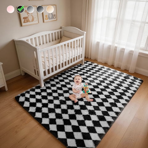 CozyDesg Large Rugs,5'x7' Soft Fluffy Shag Indoor Floor Carpet for Living Room Bedroom Dining Room Office Home Decor,Black & White