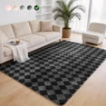 thumbnail image 1 of CozyDesg Large Rugs,5'x7' Soft Fluffy Shag Indoor Floor Carpet for Living Room Bedroom Dining Room Office Home Decor,Dark Gray & Black, 1 of 8