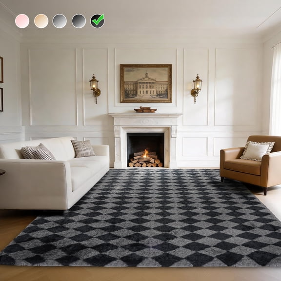 CozyDesg Large Rugs,5'x7' Soft Fluffy Shag Indoor Floor Carpet for Living Room Bedroom Dining Room Office Home Decor,Dark Gray & Black