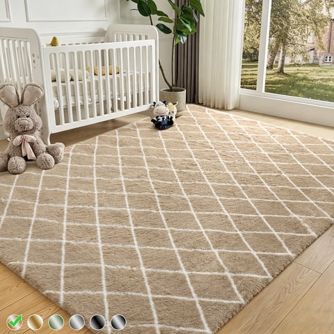 CozyDesg Shag Area Rugs,5'x7' Soft Fluffy Shaggy Carpet for Living Room,Large Rug for Bedroom Dining Room Home Decor Room Decor,Beige & White