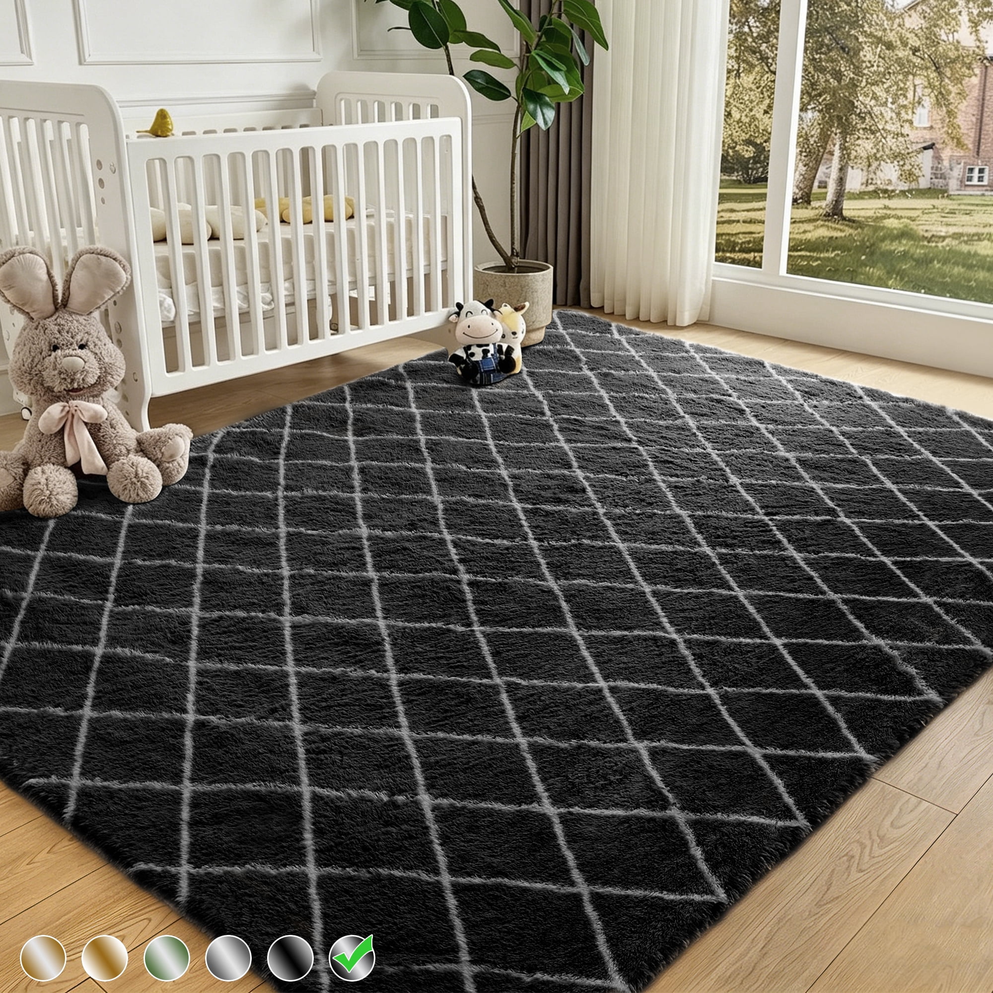 CozyDesg Shag Area Rugs,5'x7' Soft Fluffy Shaggy Carpet for Living Room,Large Rug for Bedroom Dining Room Home Decor Room Decor,Black & White