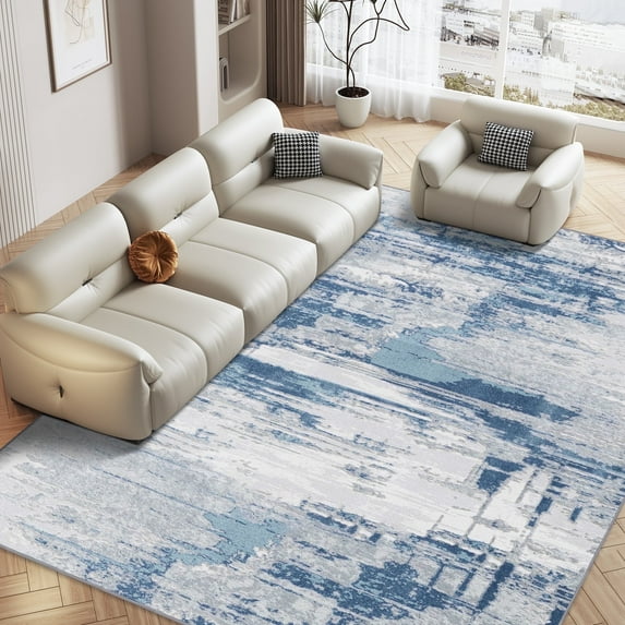CozyDesg 5'x8' Area Rugs,Blue Stripe Living Room Rugs, Modern Abstract Throw Plush Rugs Washable Rugs Carpet for Bedroom Dining Room