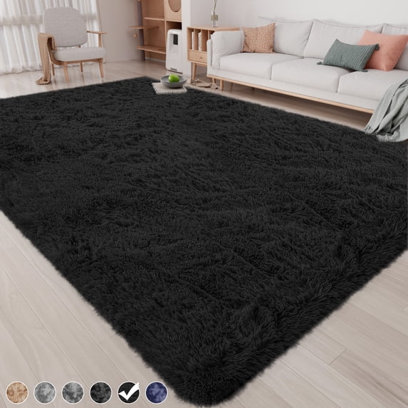 CozyDesg 5ft x 8ft Area Rugs, Soft Fluffy Area Rugs Floor Mat Floor Rugs for Living Room Bedroom Modern Decor Carpet, Black