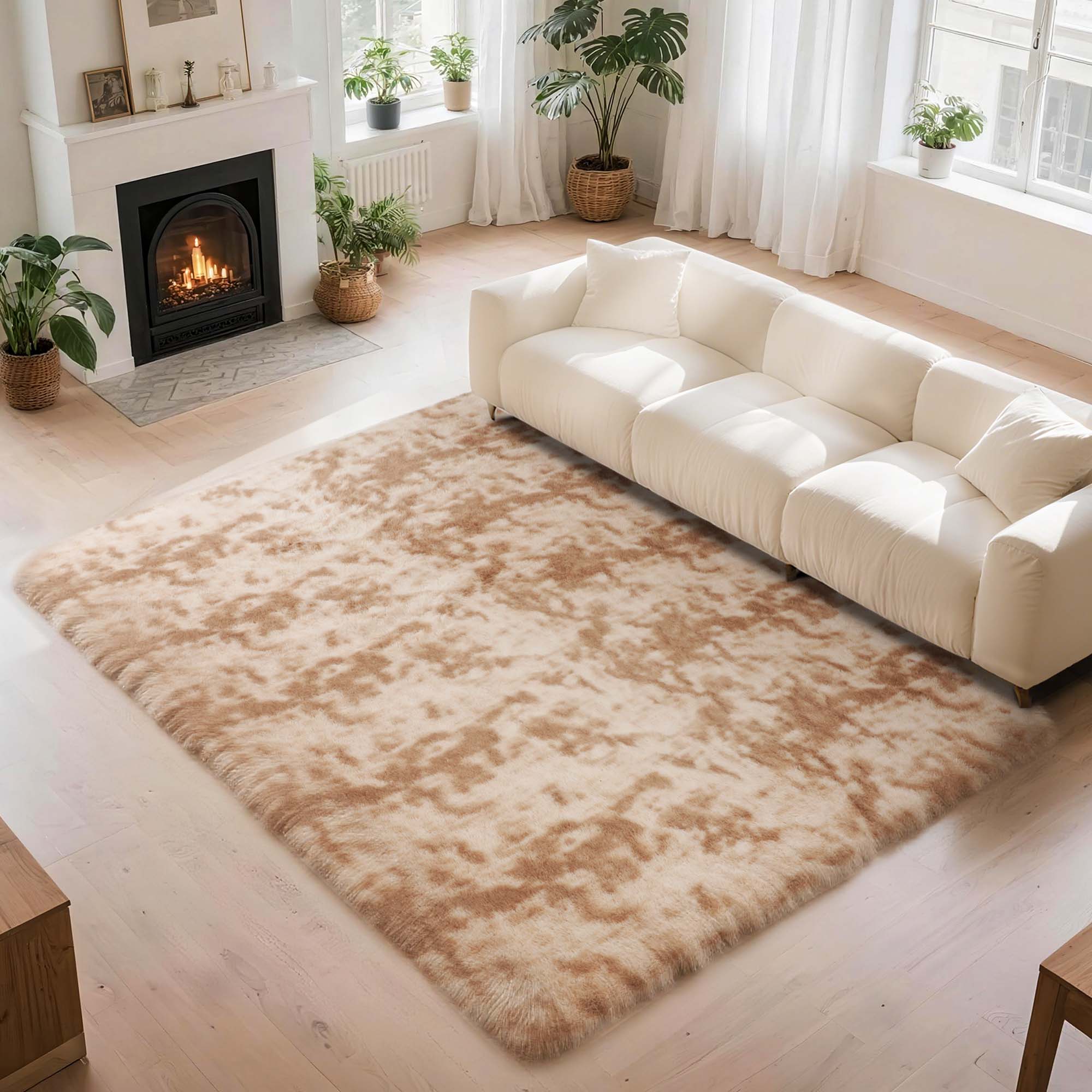 CozyDesg 5ft x 8ft Area Rugs, Soft Fluffy Area Rugs Floor Mat Floor Rugs for Living Room Bedroom Modern Decor Carpet, Camel