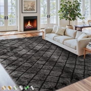 CozyDesg Shag Area Rugs,8'x10' Soft Fluffy Shaggy Carpet for Living Room,Large Rug for Bedroom Dining Room Home Decor Room Decor,Dark Gray &amp; Black deal from Walmart