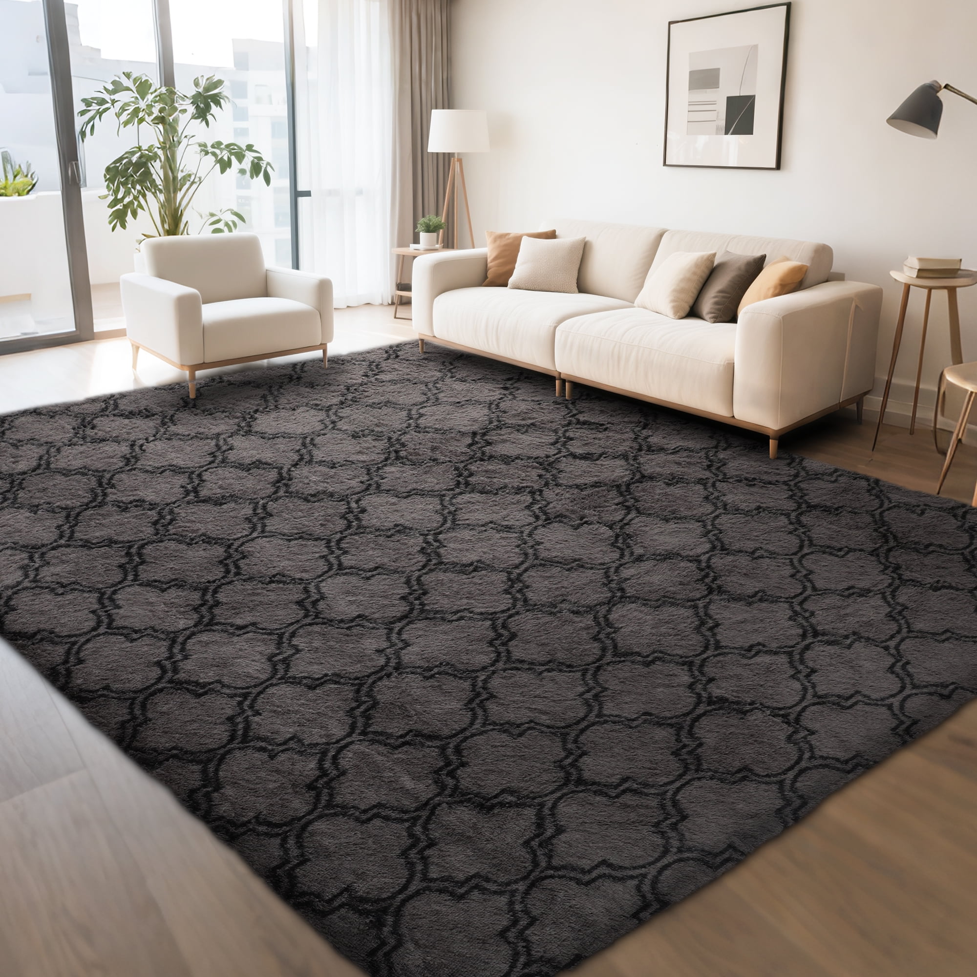 CozyDesg 8'x10' Area Rugs for Living Room，Black Rugs Shag Fluffy Shaggy ...