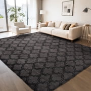 CozyDesg 8'x10' Area Rugs for Living Room，Black Rugs Shag Fluffy Shaggy Bedside Carpet, Large rug for Living Room Bedroom Dining Room Office Home Decor,Dark Gray &amp; Black deal from Walmart