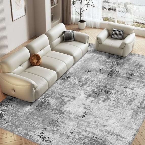 CozyDesg 8'x10' Area Rugs,Abstract Tie Dyed Gray Living Room Rugs, Modern Throw Plush Rugs Washable Rugs Carpet for Bedroom Dining Room
