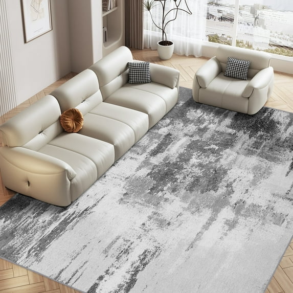 CozyDesg 8'x10' Area Rugs,Gray Stripe Living Room Rugs, Modern Abstract Throw Plush Rugs Washable Rugs Carpet for Bedroom Dining Room