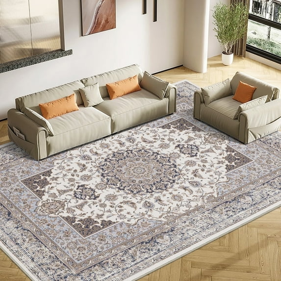 CozyDesg 8'x10' Area Rugs for Living Room,Washable Persian Vintage Design Large Area Rugs,Low Pile Plush Rugs Carpet for Bedroom Dining Room,Blue-violet