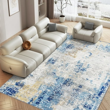 CozyDesg 8'x10' Area Rugs,Tie Dyed Blue Living Room Rugs, Modern Abstract Throw Plush Rugs Washable Rugs Carpet for Bedroom Dining Room