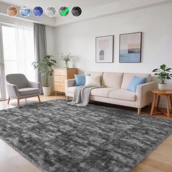 Cozydesg 8ftx10ft Large Area Rugs,Shag Fluffy Rugs for Living Room Bedroom, Modern Indoor Floor Rugs Soft Carpet Home Decro,Deep Gray