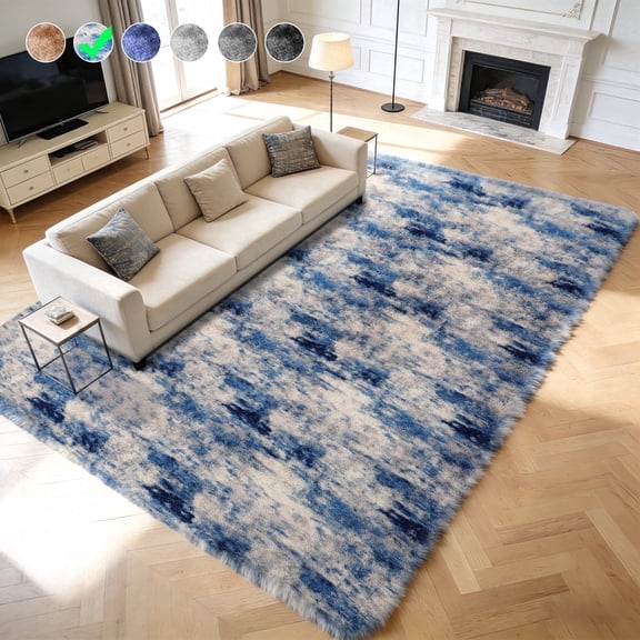 Cozydesg 8ftx10ft Large Area Rugs,Shag Fluffy Rugs for Living Room Bedroom, Modern Indoor Floor Rugs Soft Carpet Home Decro,Light Blue