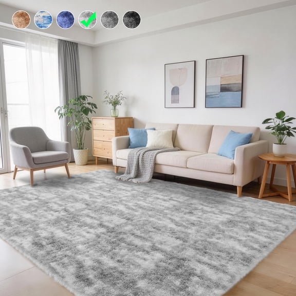 Cozydesg 8ftx10ft Large Area Rugs,Shag Fluffy Rugs for Living Room Bedroom, Modern Indoor Floor Rugs Soft Carpet Home Decro,Light Gray