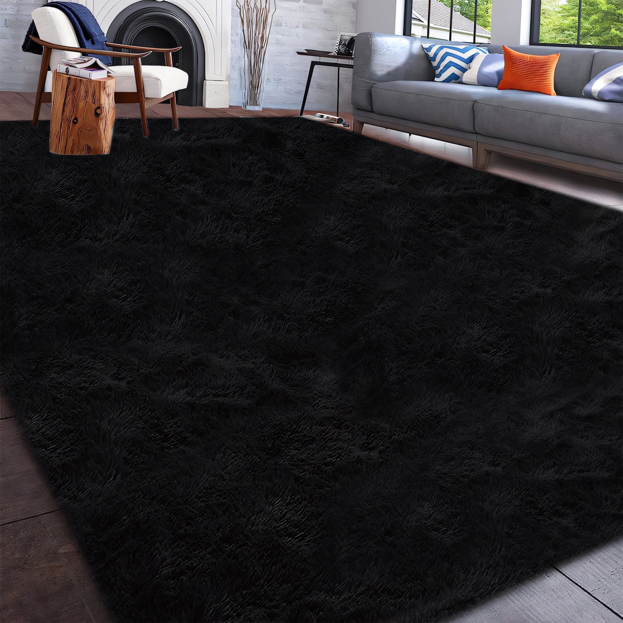 CozyDesg 8ft x 10ft Area Rugs, Soft Fluffy Area Rugs Floor Mat Floor Rugs for Living Room Bedroom Modern Decor Carpet, Black