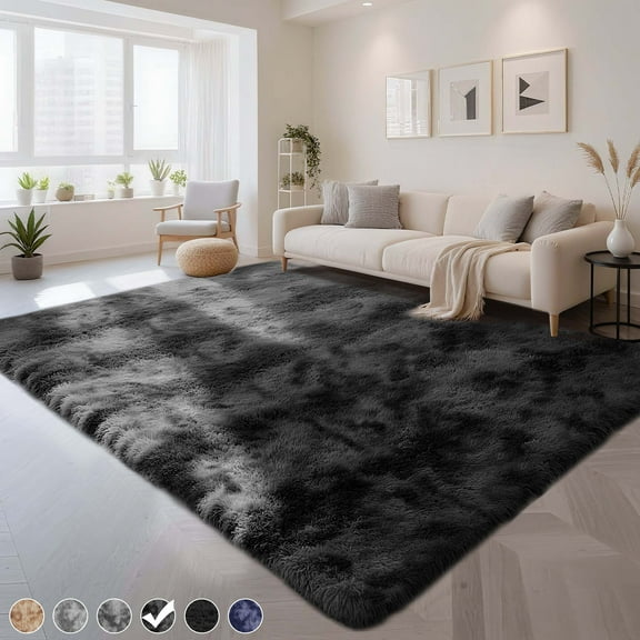 CozyDesg 8ft x 10ft Area Rugs, Soft Fluffy Area Rugs Floor Mat Floor Rugs for Living Room Bedroom Modern Decor Carpet, Blak Gray