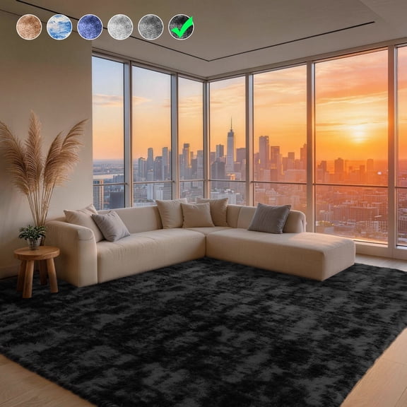 Cozydesg 9ftx12ft Large Area Rugs,Shag Fluffy Rugs for Living Room Bedroom, Modern Indoor Floor Rugs Soft Carpet Home Decro,Black Gray