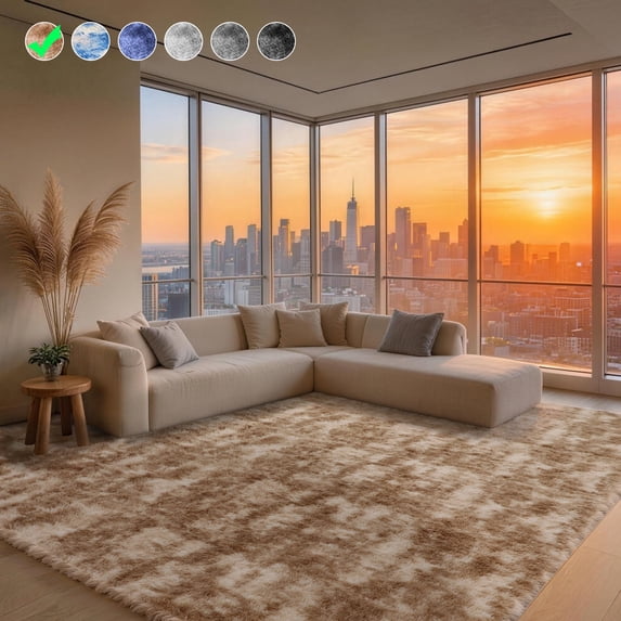 Cozydesg 9ftx12ft Large Area Rugs,Shag Fluffy Rugs for Living Room Bedroom, Modern Indoor Floor Rugs Soft Carpet Home Decro,Camel